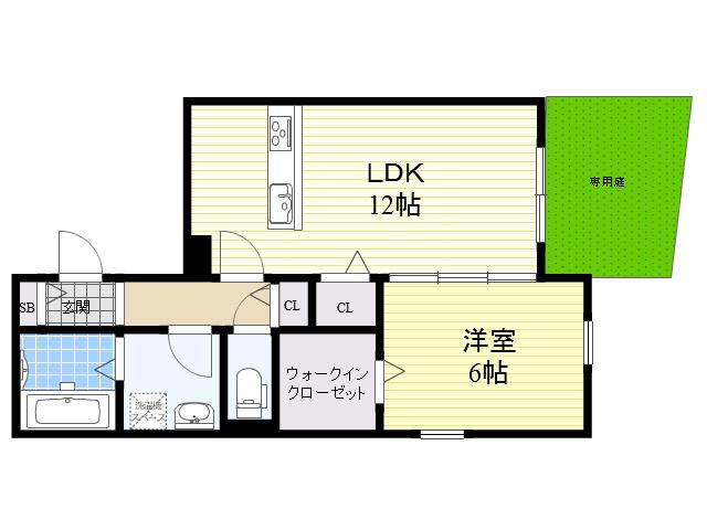 エルミタージュ塚口(1LDK/1階)の間取り写真