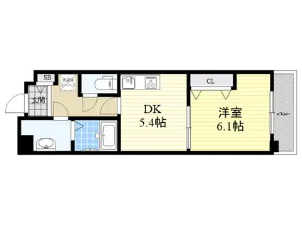 ノルフィカ塚口(1DK/3階)の間取り写真