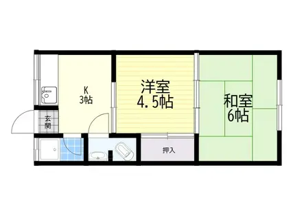 美福荘(2K/2階)の間取り写真