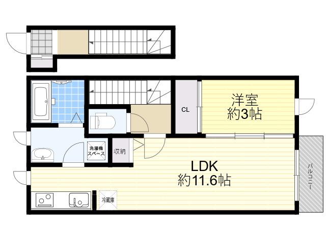 TRINITY DUO 塚口12(1LDK/2階)の間取り写真