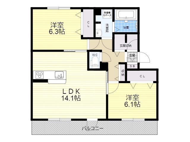 CASA IMAKITA ROSA(2LDK/3階)の間取り写真