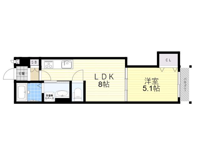クリエオーレ神田中通1(1LDK/2階)の間取り写真