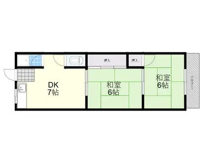 阪急伊丹線 新伊丹駅 徒歩7分 2階建 築55年(2DK/2階)の間取り写真
