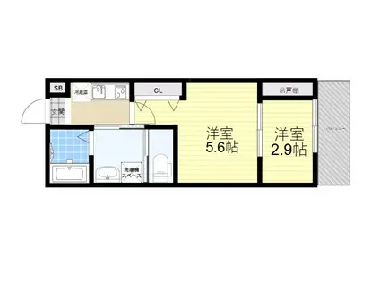 ワコーレヴィータ園田ノース(1DK/2階)の間取り写真