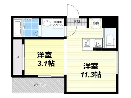 ワコーレヴィータ塚口フロント(1K/1階)の間取り写真