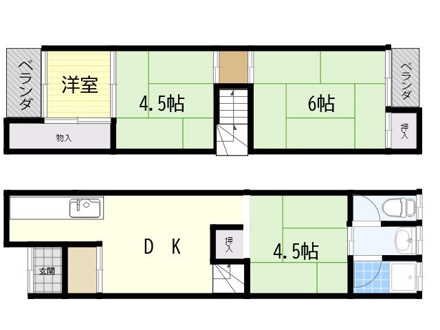 阪急神戸本線 園田駅 徒歩13分 2階建 築58年(4DK)の間取り写真
