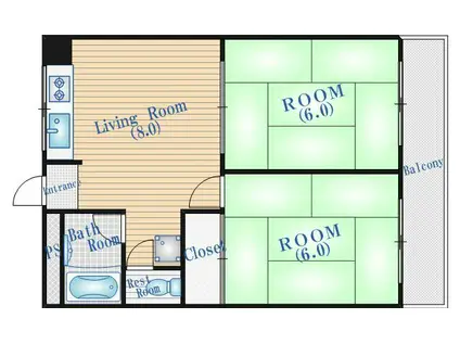 メゾン江坂(2LDK/5階)の間取り写真