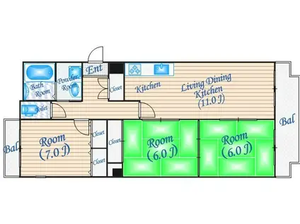 レシェンテ緑地(3LDK/6階)の間取り写真