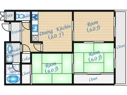 旭永ビル(3DK/3階)の間取り写真