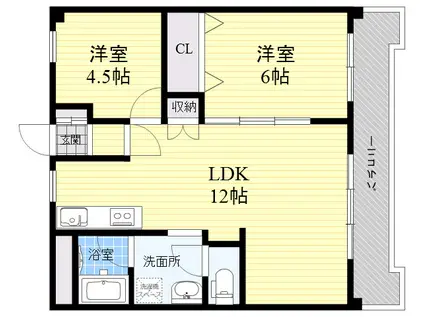 クローバー・メゾン千里山(2LDK/4階)の間取り写真