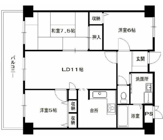 ハルフィー江坂(3LDK/5階)の間取り写真