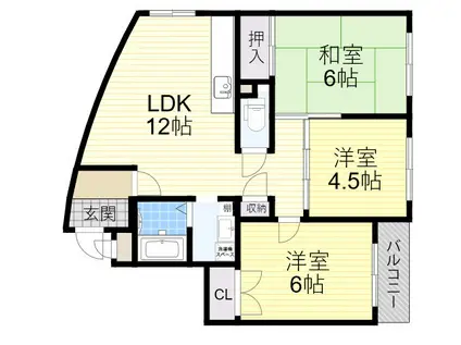 第20千里ハイツ(3LDK/1階)の間取り写真
