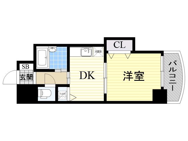 ノルデンハイム東三国(1DK/8階)の間取り写真
