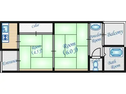 阪急千里線 豊津駅(大阪) 徒歩7分 2階建 築57年(2K)の間取り写真