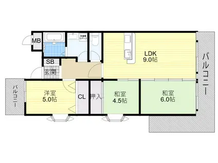 アスティオン江坂(3LDK/4階)の間取り写真