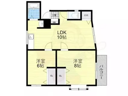 阪急千里線 豊津駅(大阪) 徒歩7分 3階建 築43年(2LDK/3階)の間取り写真