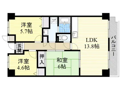 プランドール桃山(3LDK/5階)の間取り写真