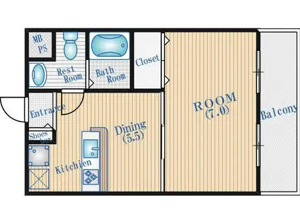 カサソルパティオ A棟B棟(1DK/3階)の間取り写真