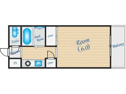 ギャレ豊津(1K/4階)の間取り写真