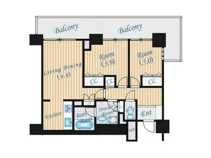 メロード吹田1番館(2LDK/26階)の間取り写真