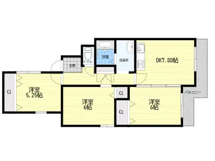 エクセルコート千里(3DK/1階)の間取り写真