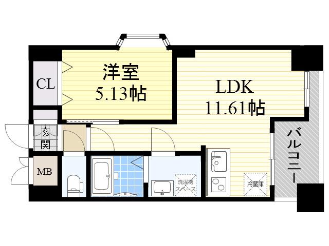 ノルデンハイム江坂(1LDK/12階)の間取り写真