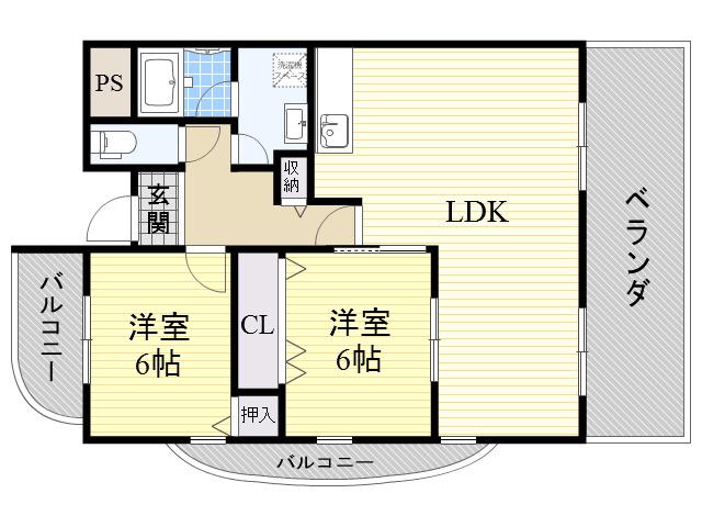 エスポワール千里(2LDK/3階)の間取り写真