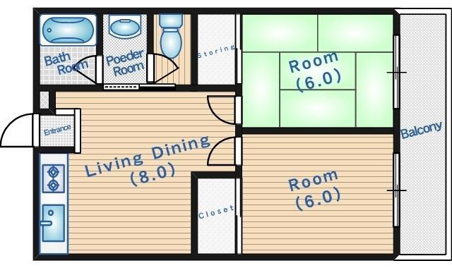 マンションアルブル(2DK/2階)の間取り写真