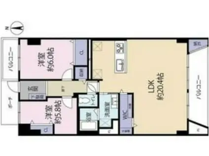 桃山台グランドマンションD2(3LDK/1階)の間取り写真