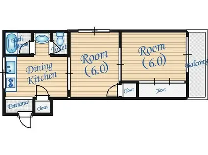 香川コーポB棟(2DK/1階)の間取り写真