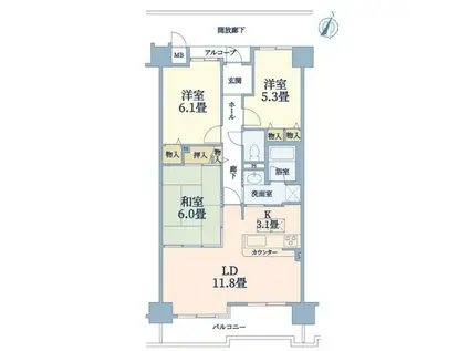 イトーピア緑地公園(3LDK/8階)の間取り写真