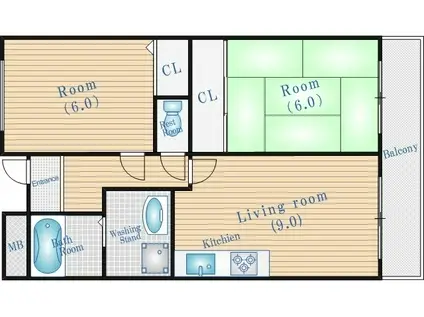 シェーンベルク(2LDK/3階)の間取り写真