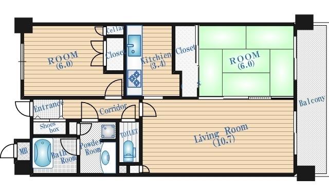 イトーピア江坂BALFLAT(2LDK/3階)の間取り写真