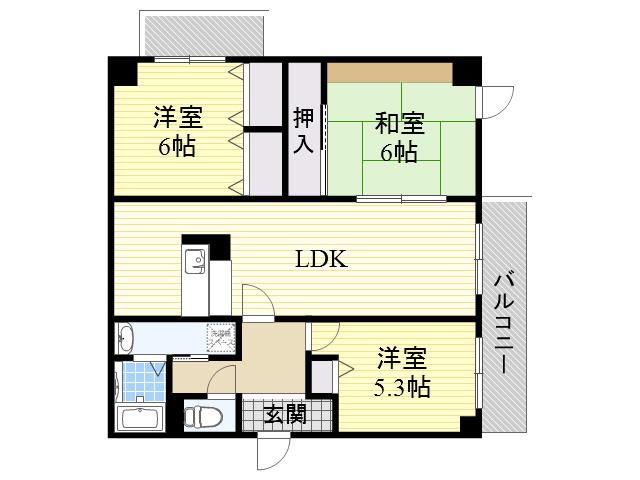 トレビバース上山手公園2(3LDK/2階)の間取り写真