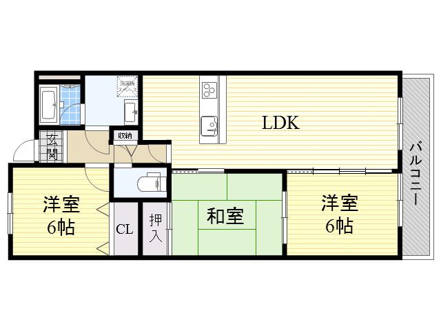シャトレ上山手(3LDK/3階)の間取り写真