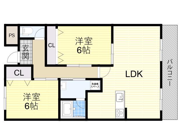 メロディーハイツ五月が丘(2LDK/3階)の間取り写真
