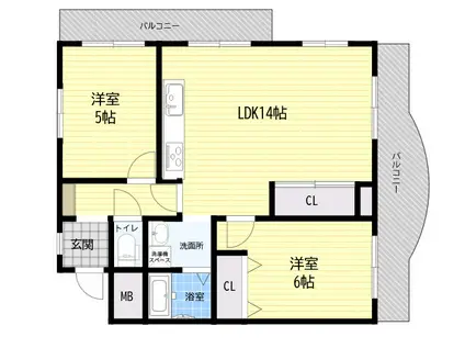 桃山台F1番館(2LDK/3階)の間取り写真