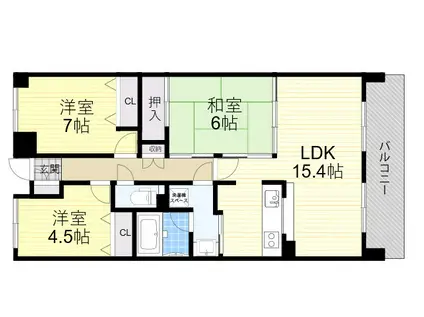ステイツ千里山田(3LDK/6階)の間取り写真