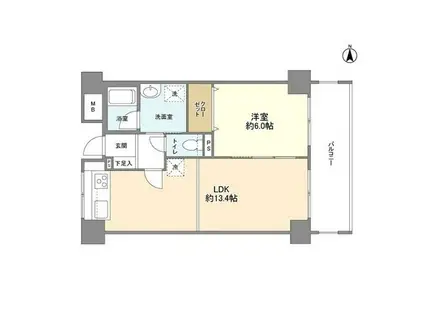 緑地JIRO2(1LDK/14階)の間取り写真