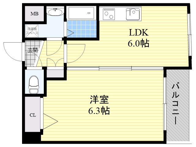 ヴェルデュール江坂(1DK/3階)の間取り写真