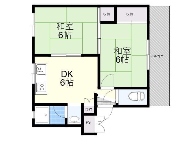 出口マンション(2DK/2階)の間取り写真