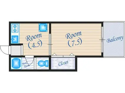 コーポ滝川(1DK/1階)の間取り写真