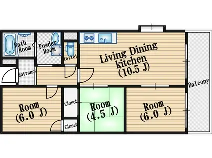 プールアミテェ(3LDK/3階)の間取り写真