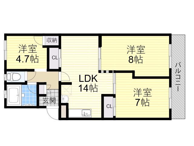 メゾン千里山(3LDK/4階)の間取り写真