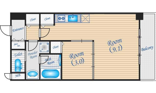 小西マンション(1DK/8階)の間取り写真