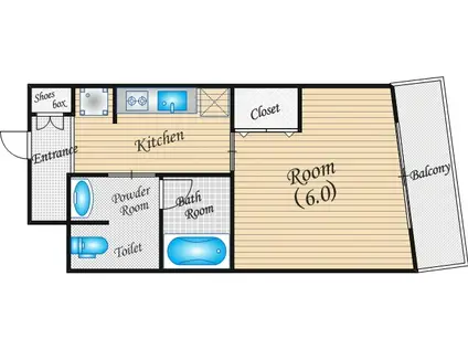 カステル・ルーク千里星ヶ丘(1K/2階)の間取り写真