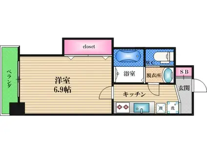 ラグゼ東三国3(1K/6階)の間取り写真