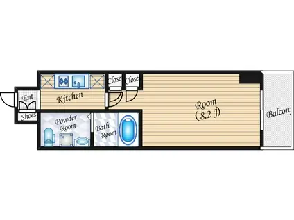 ミュプレ江坂(1K/4階)の間取り写真