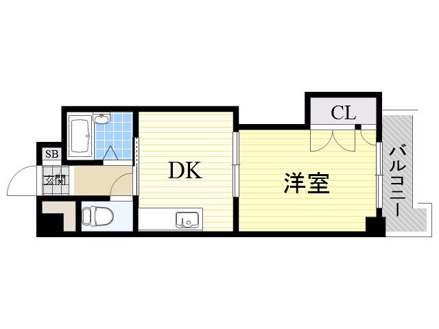 新大阪グランドハイツ北(1DK/9階)の間取り写真