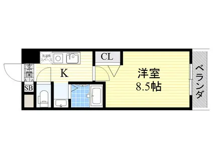 プルミエールメゾン江坂(1K/7階)の間取り写真